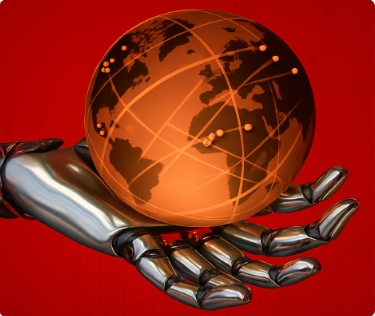 Robotic Hand holding Glowing Network Globe